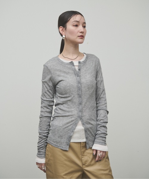 Lutim by u（ルチバイユー）の「Sheer rib slimfit cd / シアーリブスリムフィットカーディガン（カーディガン/ボレロ・レディース・チャコールグレー/グレー/オフホワイト/カーキ・FREE）」の14枚目の写真