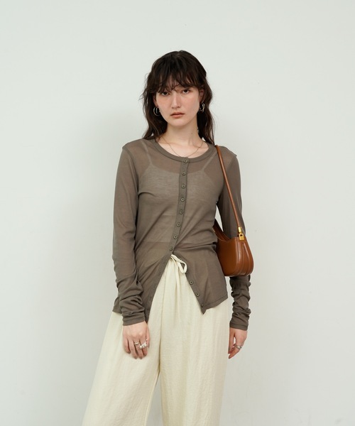 カーディガン 「セットアップ対応」SHEER RIB カーディガン レディース HANNE カーディガン シアーリブカーディガン レディース