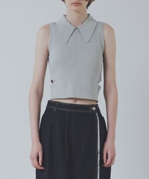 【美品】willfully ニット セール】side notch no sleeve collar knit（ニット/セーター