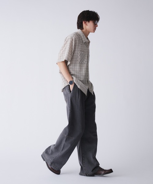 Adoon plain（アドーンプレーン）の「2-TUCK DART WIDE DENIM PANTS / 2タックダーツワイドデニムパンツ/バギーデニム（デニムパンツ・メンズ・インディゴブルー/ブラック・MEDIUM/LARGE/SMALL）」の10枚目の写真