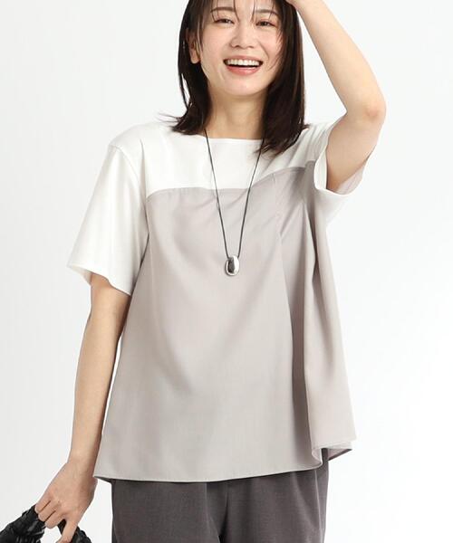 Reflect(リフレクト)の「◆【マシンウォッシュ可能】レイヤード風ジャージブラウス(Tシャツ/カットソー・レディース・オフホワイト/ホワイト系7/ダークオリーブ・05/07/11/13/15 /17/09)」の3枚目の写真