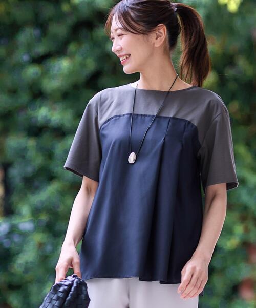 Reflect(リフレクト)の「◆【マシンウォッシュ可能】レイヤード風ジャージブラウス(Tシャツ/カットソー・レディース・オフホワイト/ホワイト系7/ダークオリーブ・05/07/11/13/15 /17/09)」の1枚目の写真