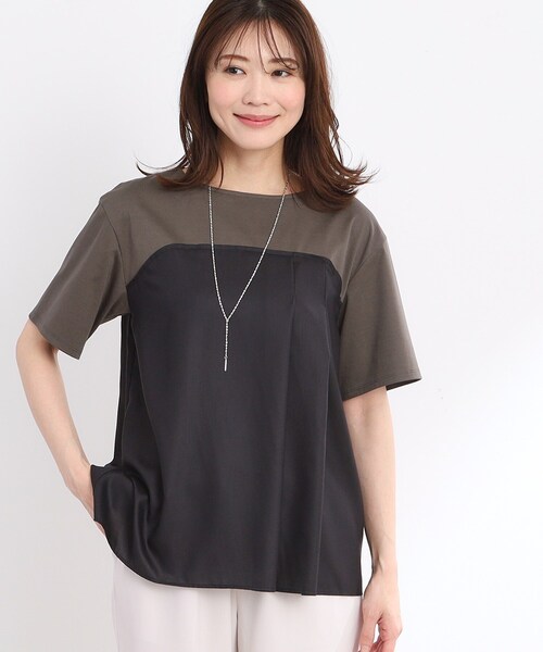 tシャツ 「夏SALE／UVカット／接触冷感／マシンウォッシュ可能」レイヤード風ジャージブラウス レディース セール】【夏SALE／UVカット／接触冷感／マシンウォッシュ可能