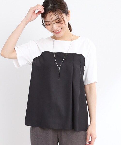 Reflect(リフレクト)の「◆【マシンウォッシュ可能】レイヤード風ジャージブラウス(Tシャツ/カットソー・レディース・オフホワイト/ホワイト系7/ダークオリーブ・05/07/11/13/15 /17/09)」の12枚目の写真