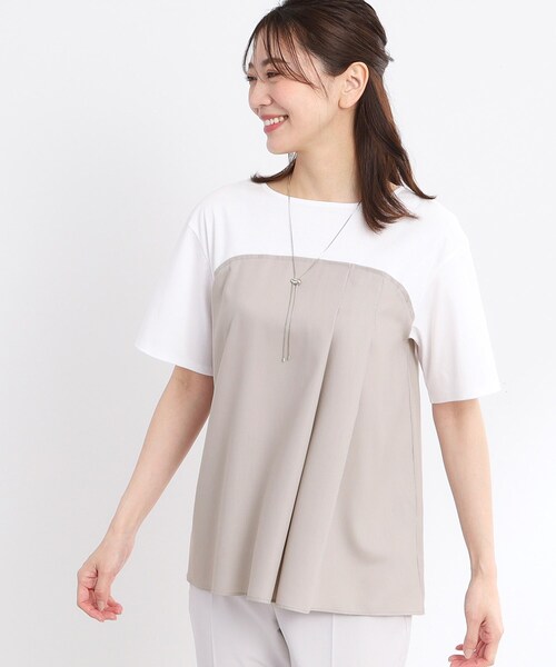 Reflect(リフレクト)の「◆【マシンウォッシュ可能】レイヤード風ジャージブラウス(Tシャツ/カットソー・レディース・オフホワイト/ホワイト系7/ダークオリーブ・05/07/11/13/15 /17/09)」の19枚目の写真
