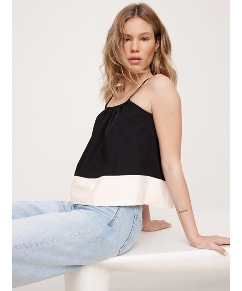 Banana Republic（バナナリパブリック）の「カラーブロック ポプリン タンクトップ（キャミソール・レディース・ブラック・XS/S/M/L）」の4枚目の写真