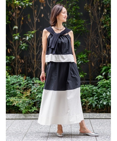 Banana Republic（バナナリパブリック）の「カラーブロック ポプリン タンクトップ（キャミソール・レディース・ブラック・XS/S/M/L）」の2枚目の写真