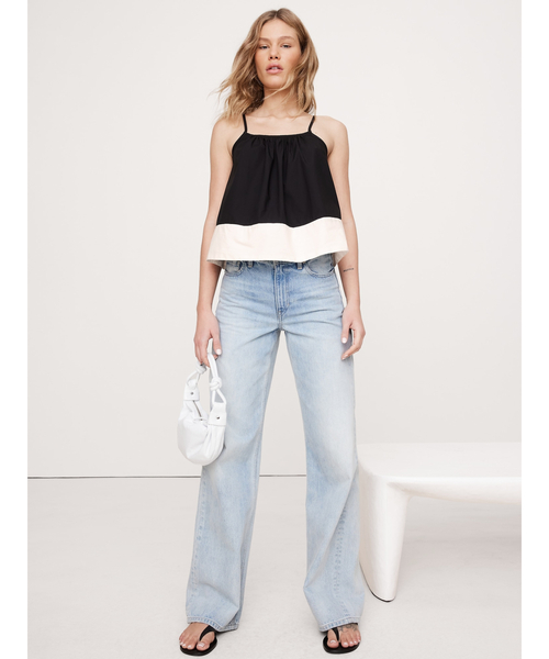 Banana Republic（バナナリパブリック）の「カラーブロック ポプリン タンクトップ（キャミソール・レディース・ブラック・XS/S/M/L）」の3枚目の写真