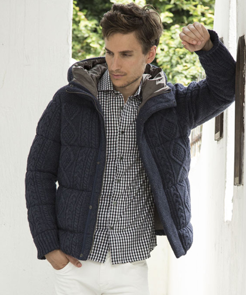 NO ID.（ノーアイディ）の「mj3501-ｱﾗﾝ柄ﾆｯﾄﾌｰﾃﾞｯﾄﾞﾀﾞｳﾝBLZ（ダウン