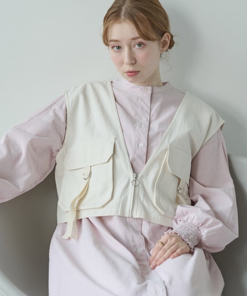 Crisp（クリスプ）の「ミリタリーショートベスト（ベスト・レディース・アイボリー/カーキ・FREE）」の7枚目の写真