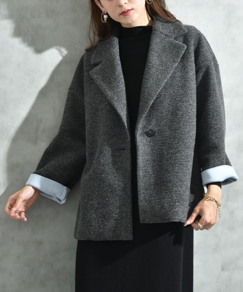 INTERPLANET（インタープラネット）の「【Ｓｅａｄｒａｋｅ】イタリアンエアリー配色ボンディングコート（その他アウター・レディース・ライトグレー/チャコールグレー・FREE）」の2枚目の写真