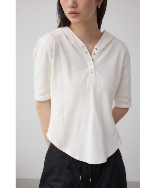 レイページ③ セール】ヘンリーネックフーディーリブトップス（Tシャツ/カットソー