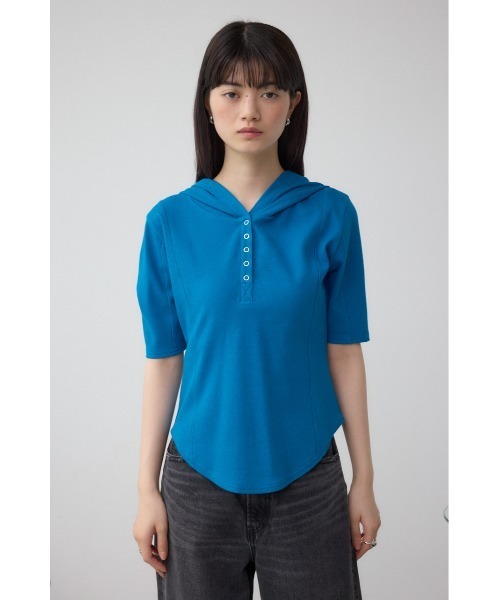 セール】ヘンリーネックフーディーリブトップス（Tシャツ/カットソー