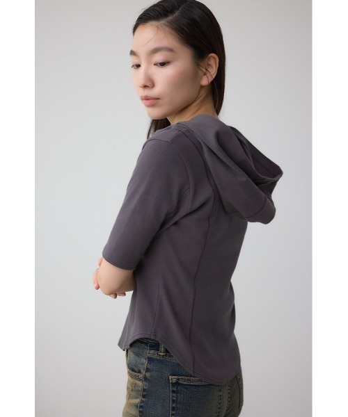 セール】ヘンリーネックフーディーリブトップス（Tシャツ/カットソー