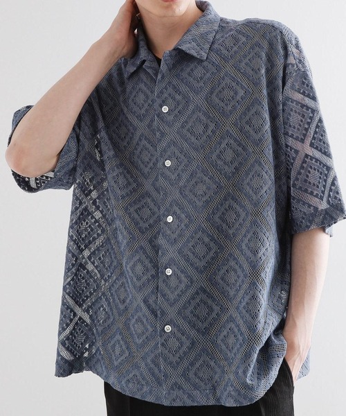 tk.TAKEO KIKUCHI(ティーケータケオキクチ)の「◆片染めレースシャツ(シャツ/ブラウス・メンズ・ライトグレー/ブルー/ブラック・02/03)」の1枚目の写真