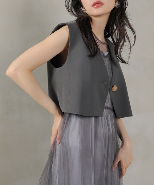 Kana（カナ）の「ショートジレ チュール キャミワンピ メニーウェイ レイヤード パーティー ドレス 結婚式 お呼ばれ オケージョン（ドレス・レディース・ブラック/グレー/ブラウン・M）」の17枚目の写真