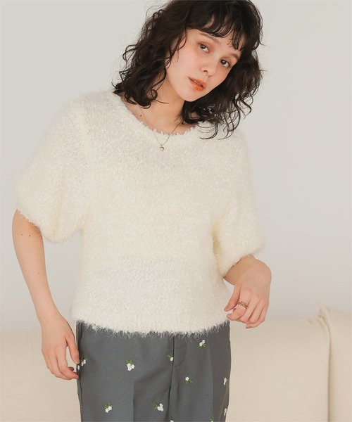 titivate(ティティベイト)の「ポコポコシャギー半袖ニット(ニット/セーター・レディース・ライトベージュ/ブラック/オフホワイト/ブルー・L/M)」の5枚目の写真