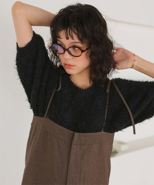 titivate(ティティベイト)の「ポコポコシャギー半袖ニット(ニット/セーター・レディース・ライトベージュ/ブラック/オフホワイト/ブルー・L/M)」の11枚目の写真