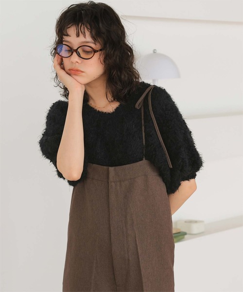 titivate(ティティベイト)の「ポコポコシャギー半袖ニット(ニット/セーター・レディース・ライトベージュ/ブラック/オフホワイト/ブルー・L/M)」の15枚目の写真