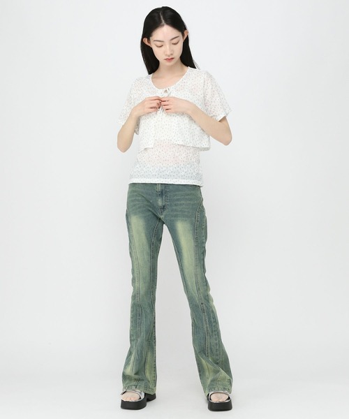 3.3 Field Trip （3.3フィールドトリップ）の「3.3 Field Trip／フラワープリントキャミカーディガン（Tシャツ/カットソー・レディース・ホワイト/ブルー・FREE）」の4枚目の写真