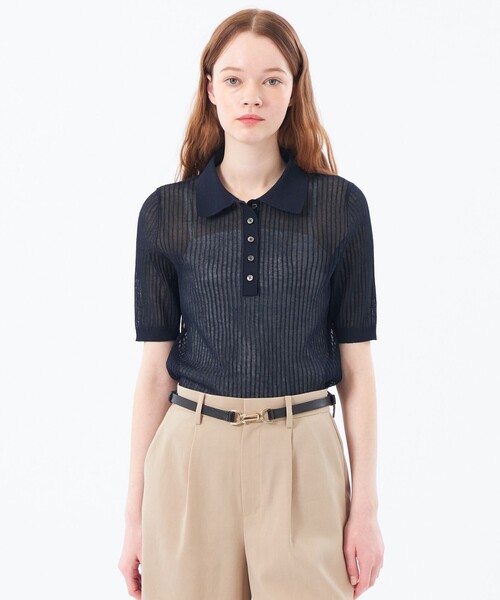 MACKINTOSH PHILOSOPHY(マッキントッシュ フィロソフィー)の「サマーリブポロニット(ニット/セーター・レディース・オレンジ/ダークネイビー/ブルー・36/38)」の2枚目の写真