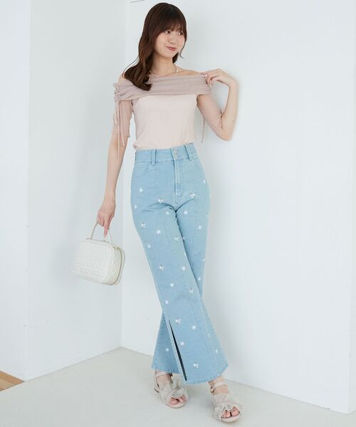 MAJESTIC LEGON（マジェスティックレゴン）の「ラメチュールオフショル半袖トップス（Tシャツ/カットソー・レディース・アイボリー/ピンク/チャコールグレー/ライトグレー・MEDIUM）」の10枚目の写真