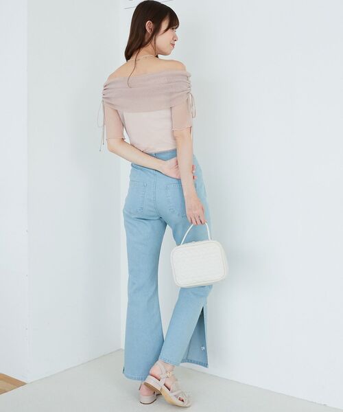 MAJESTIC LEGON（マジェスティックレゴン）の「ラメチュールオフショル半袖トップス（Tシャツ/カットソー・レディース・アイボリー/ピンク/チャコールグレー/ライトグレー・MEDIUM）」の12枚目の写真