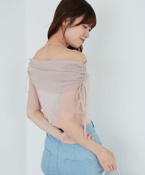 MAJESTIC LEGON（マジェスティックレゴン）の「ラメチュールオフショル半袖トップス（Tシャツ/カットソー・レディース・アイボリー/ピンク/チャコールグレー/ライトグレー・MEDIUM）」の16枚目の写真