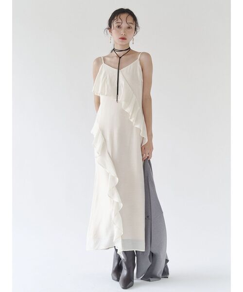 ラグナムーン　ホワイト　ラッフルワンピース LAGUNAMOON LADYスパンコールレースワンピース（ホワイト