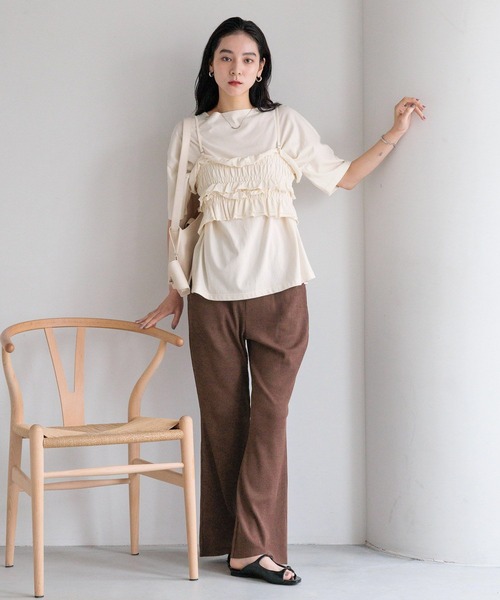 LOWRYS FARM（ローリーズファーム）の「フリルビスチェセットＴＥＥ　571415（Tシャツ/カットソー・レディース・アイボリー/ブラウン/ネイビー/ブラック・FREE）」の5枚目の写真