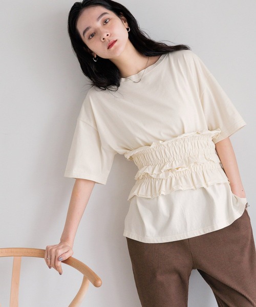 LOWRYS FARM（ローリーズファーム）の「フリルビスチェセットＴＥＥ　571415（Tシャツ/カットソー・レディース・アイボリー/ブラウン/ネイビー/ブラック・FREE）」の9枚目の写真