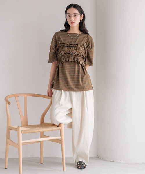 LOWRYS FARM（ローリーズファーム）の「フリルビスチェセットＴＥＥ　571415（Tシャツ/カットソー・レディース・アイボリー/ブラウン/ネイビー/ブラック・FREE）」の12枚目の写真