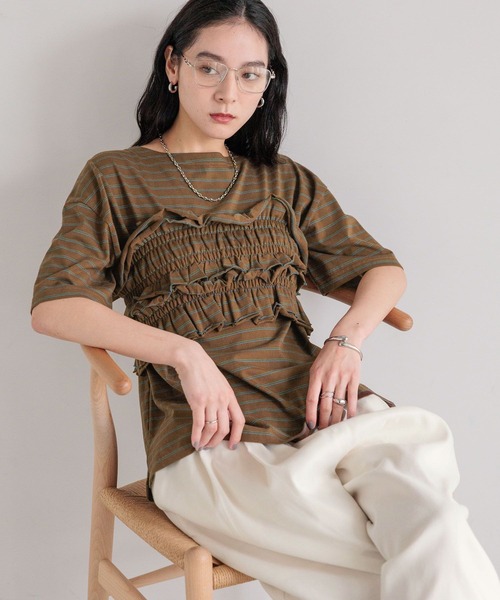 LOWRYS FARM（ローリーズファーム）の「フリルビスチェセットＴＥＥ　571415（Tシャツ/カットソー・レディース・アイボリー/ブラウン/ネイビー/ブラック・FREE）」の14枚目の写真