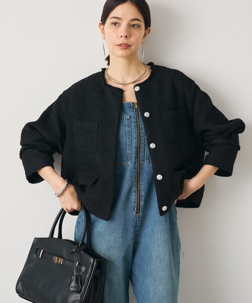 LOUNGEDRESS（ラウンジドレス）の「ツイードジャケット（ノーカラージャケット・レディース・ブラック/オフホワイト・FREE）」の8枚目の写真