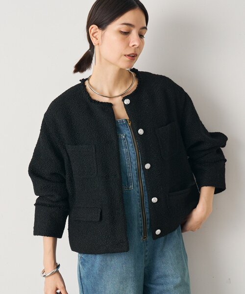 LOUNGEDRESS（ラウンジドレス）の「ツイードジャケット（ノーカラージャケット・レディース・ブラック/オフホワイト・FREE）」の6枚目の写真