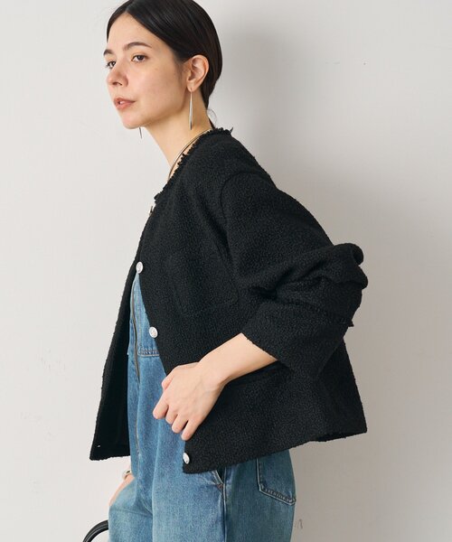 LOUNGEDRESS（ラウンジドレス）の「ツイードジャケット（ノーカラージャケット・レディース・ブラック/オフホワイト・FREE）」の5枚目の写真