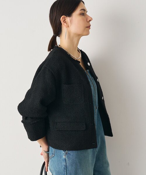 LOUNGEDRESS（ラウンジドレス）の「ツイードジャケット（ノーカラージャケット・レディース・ブラック/オフホワイト・FREE）」の3枚目の写真