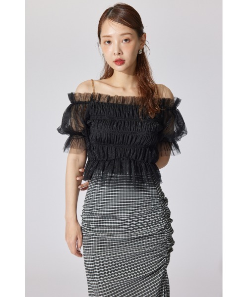 セール】【AKB48 水島美結さん着用】シアーオフショルショートスリーブ