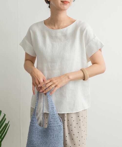 URBAN RESEARCH DOORS（アーバンリサーチドアーズ）の「リネンバックタックブラウス（シャツ/ブラウス・レディース・オフホワイト/パープル系その他/マスタード/ネイビー・MEDIUM）」の7枚目の写真