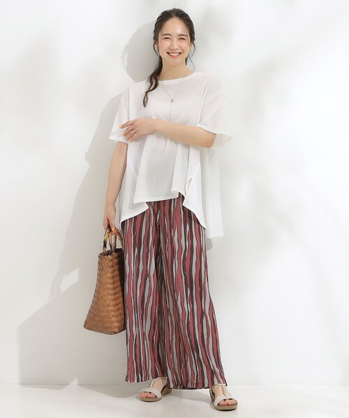 SHOO・LA・RUE(シューラルー)の「【S-LL/洗える/体型カバー/5分袖】涼しくきれいに決まる Aライントップス(Tシャツ/カットソー・レディース・ネイビー/ライトブルー/オフホワイト・03/02/01/04)」の10枚目の写真