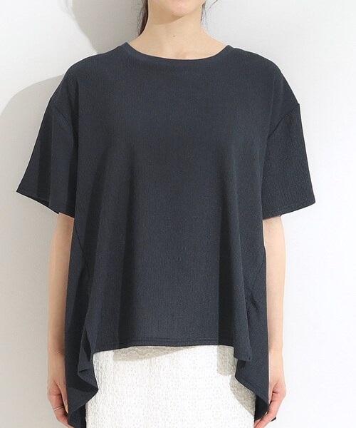SHOO・LA・RUE(シューラルー)の「【S-LL/洗える/体型カバー/5分袖】涼しくきれいに決まる Aライントップス(Tシャツ/カットソー・レディース・ネイビー/ライトブルー/オフホワイト・03/02/01/04)」の16枚目の写真