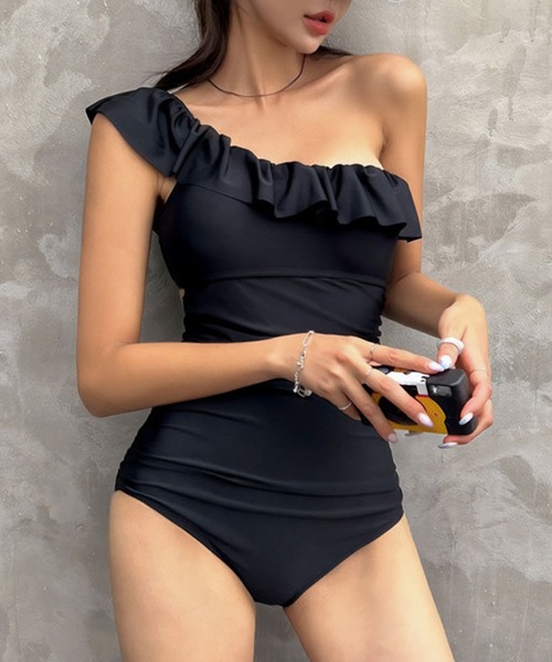 m♡＊ワンショルダー2wayトップス スイムウエア 水着 セール】【SETUP7】アシンメトリーショルダーフリル水着 スイムウェア