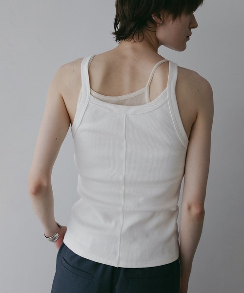 MANOF(マノフ)の「SHEER LAYERED TANK TOP(タンクトップ・レディース・ホワイト/ブラック・S/M)」の5枚目の写真