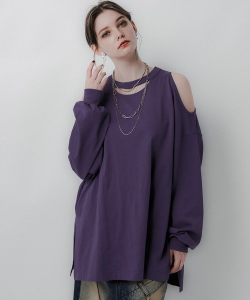 HARE（ハレ）の「カットアウトビッグTシャツ(HARE)（Tシャツ/カットソー・レディース・ブラック/パープル・FREE）」の5枚目の写真