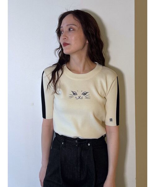 LAGUNAMOON（ラグナムーン）の「LAGUNA CATラインニットプルオーバー（ニット/セーター・レディース・ブラック/アイボリー・FREE）」の4枚目の写真