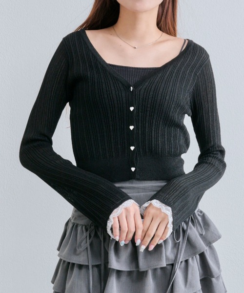 OLIVE des OLIVE(オリーブデオリーブ)の「ラメシアカーデ(カーディガン/ボレロ・レディース・ブラック/サックスブルー/グレー/オフホワイト・FREE)」の1枚目の写真