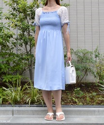 【&soiree】シャーリングリボンワンピース