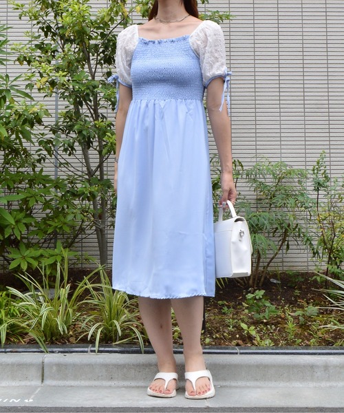 &soiree(アンドソワレ)の「【&soiree】シャーリングリボンワンピース(ワンピース・レディース・サックスブルー・MEDIUM)」の1枚目の写真