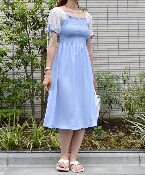 &soiree(アンドソワレ)の「【&soiree】シャーリングリボンワンピース(ワンピース・レディース・サックスブルー・MEDIUM)」の5枚目の写真