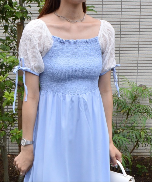 &soiree(アンドソワレ)の「【&soiree】シャーリングリボンワンピース(ワンピース・レディース・サックスブルー・MEDIUM)」の7枚目の写真